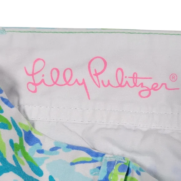 Lilly Pulitzer Callahan Chino Shorts Womens 2 Blue Green Cotton Resort Cruise - Picture 3 of 9